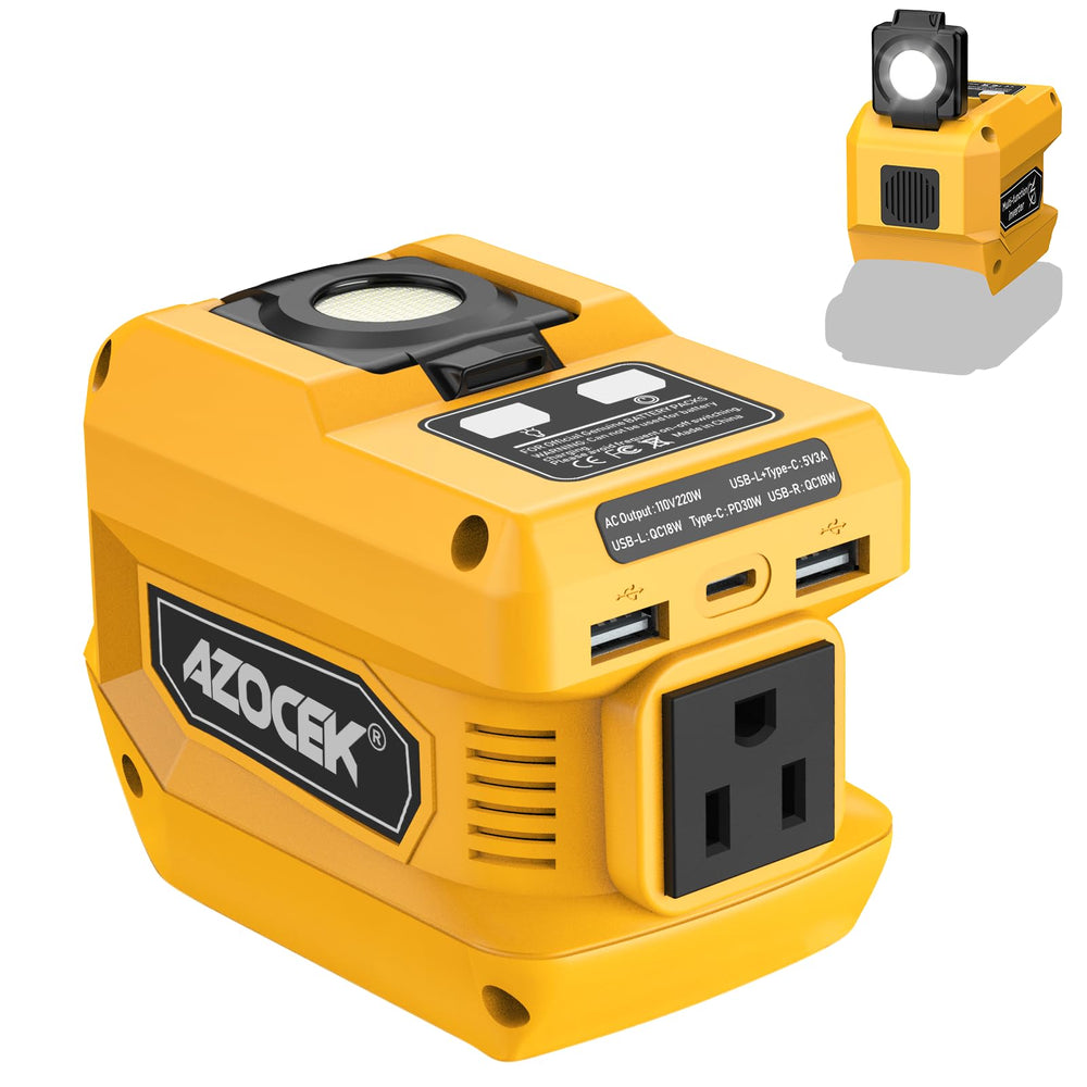 Azocek vista frontal mostrando salida AC y diseño compacto para energía portátil