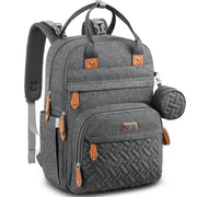 BabbleRoo vista frontal de la mochila pañalera, organizada y lista para viajar