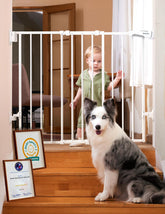 Babelio front view of white baby gate showing full-height protection and clean design