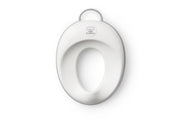 BabyBjörn asiento frontal blanco y gris mostrando ajuste estable y confort