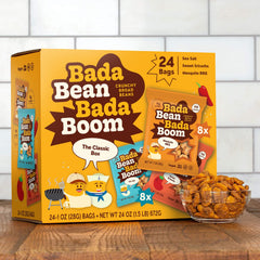 Bada Bean bolsa individual abierta con habas crujientes como snack inmediato