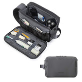 BAGSMART neceser frontal gris mostrando diseño compacto y cierre doble