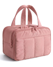 BAGSMART neceser frontal rosa oscuro con cierre, muestra capacidad y estilo