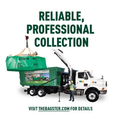 WM Waste Management saco BAGSTER lleno en obra demostrando almacenamiento seguro de residuos