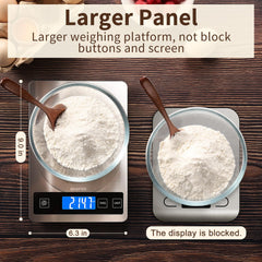 BakFee pantalla iluminada mostrando peso preciso para lectura rápida