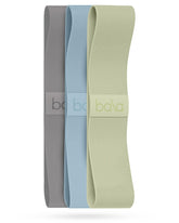 Bala bands front packaging showing three resistance bands and carry case for convenient workouts