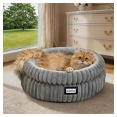 BALANCE front view of plush round cat bed showing cozy nest for restful sleep