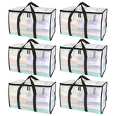 BALEINE front view of six clear oversized moving bags showing capacity and visibility
