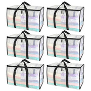 BALEINE front view of six clear oversized moving bags showing capacity and visibility