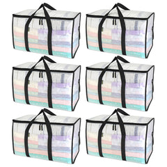 BALEINE front view of six clear oversized moving bags showing capacity and visibility