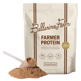 Ballerina Farm front pouch showing creamy chocolate benefits and farm origin