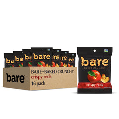 Bare front packaging showing 16-pack and baked apple chips benefit portability