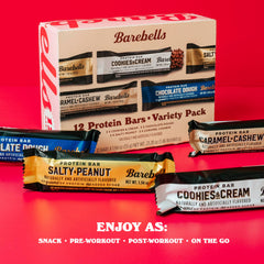 Barebells bar held in hand on the go demonstrating portable protein convenience