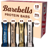 Barebells front packaging variety pack showing 12 bars and flavor mix benefit