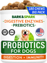 BARK&SPARK front pack showing 180-count tub for easy daily dosing