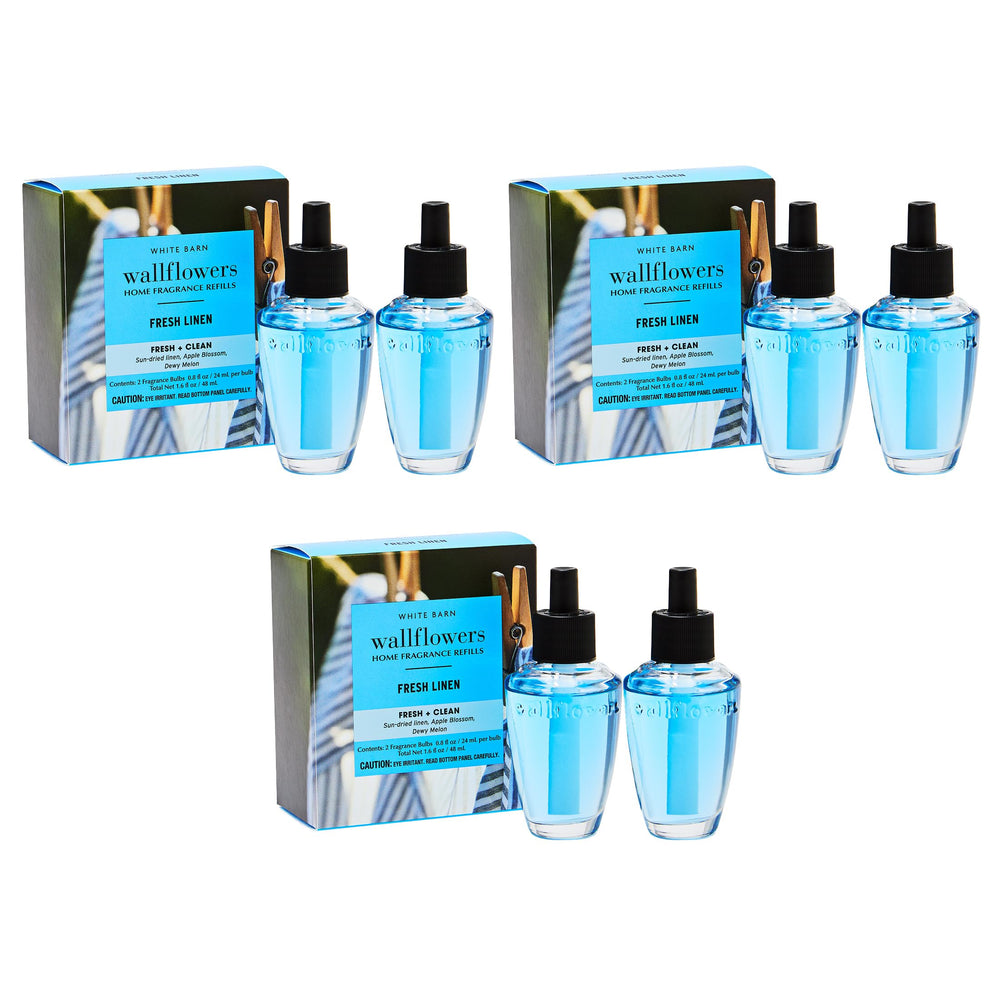 Bath & Body Works paquete frontal de recargas Fresh Linen mostrando seis unidades y etiqueta clara