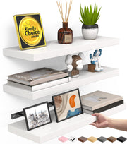 BAYKA front view of three white floating shelves showing neat modern styling