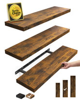 BAYKA front view of rustic brown floating shelves showing clean lines and finish