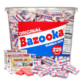 Bazooka cubeta frontal mostrando 225 chicles y atractivo retro