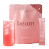 BEAM Glow frente del envase mostrando diseño y sabor fresa-kiwi, beneficio clara identificación