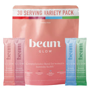 BEAM front packaging showing sachets and branding, clear benefit of convenient daily use