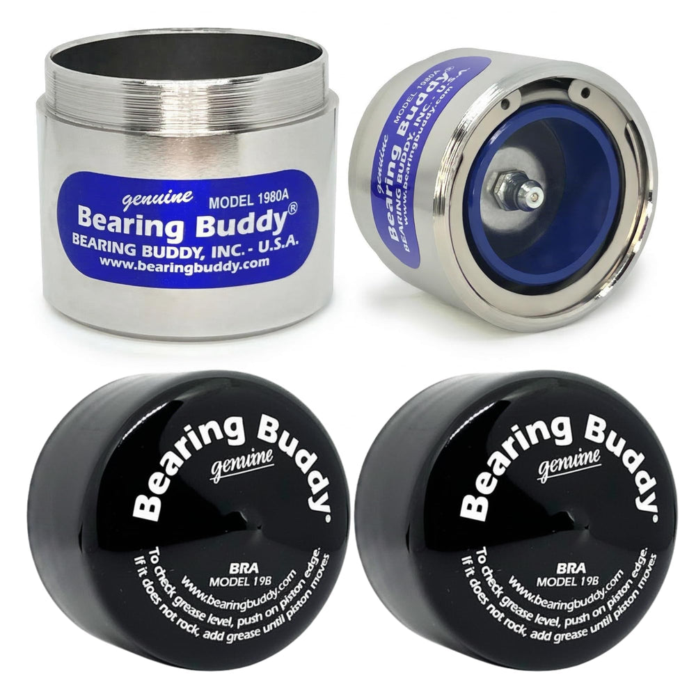 Bearing Buddy 1980A vista frontal mostrando el barril cromado y protección duradera
