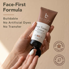 Beauty by Earth bottle next to hands to show size and easy handling