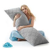 BEDELITE front view light grey body pillow showing full-length support
