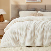 BEDELITE front view of queen comforter showing plush cream finish and elegant look