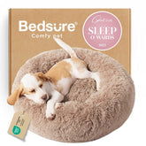 Bedsure front view of camel donut bed showing cozy shape and inviting fur