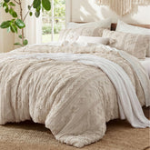 Bedsure comforter front view showing beige tufted boho design and cozy look