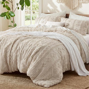 Bedsure comforter front view showing beige tufted boho design and cozy look