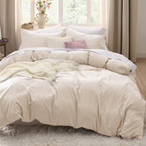 Bedsure king duvet cover front view showing cream color and clean lines, versatile styling
