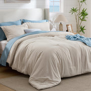 Bedsure edredón king frontal mostrando diseño jaspeado y confort