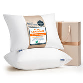 Bedsure empaquetado frontal mostrando las 2 almohadas, comodidad lista para usar