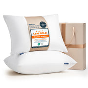 Bedsure empaquetado frontal mostrando las 2 almohadas, comodidad lista para usar