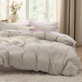 Bedsure queen duvet cover front view showing clean linen-style look and easy styling