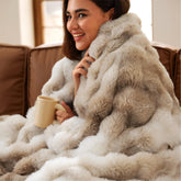 Bedsure throw front view showing taupe cloud finish and decorative appeal