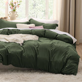 Bedsure olive green duvet cover front view showing calm color and neat fit