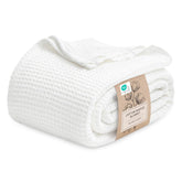 Bedsure queen blanket front view showing clean white waffle design and layering benefit