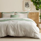 Bedsure queen comforter front view showing beige color and full coverage for a cozy bed