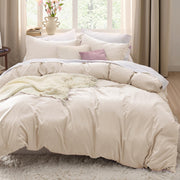 Bedsure queen duvet cover front view showing cream color and neat finish