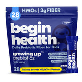 Begin Health paquete frontal mostrando 28 sobres y ventajas prácticas