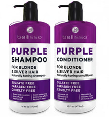 BELLISSO envases frontales del champú y acondicionador morado para brillo y tono uniforme