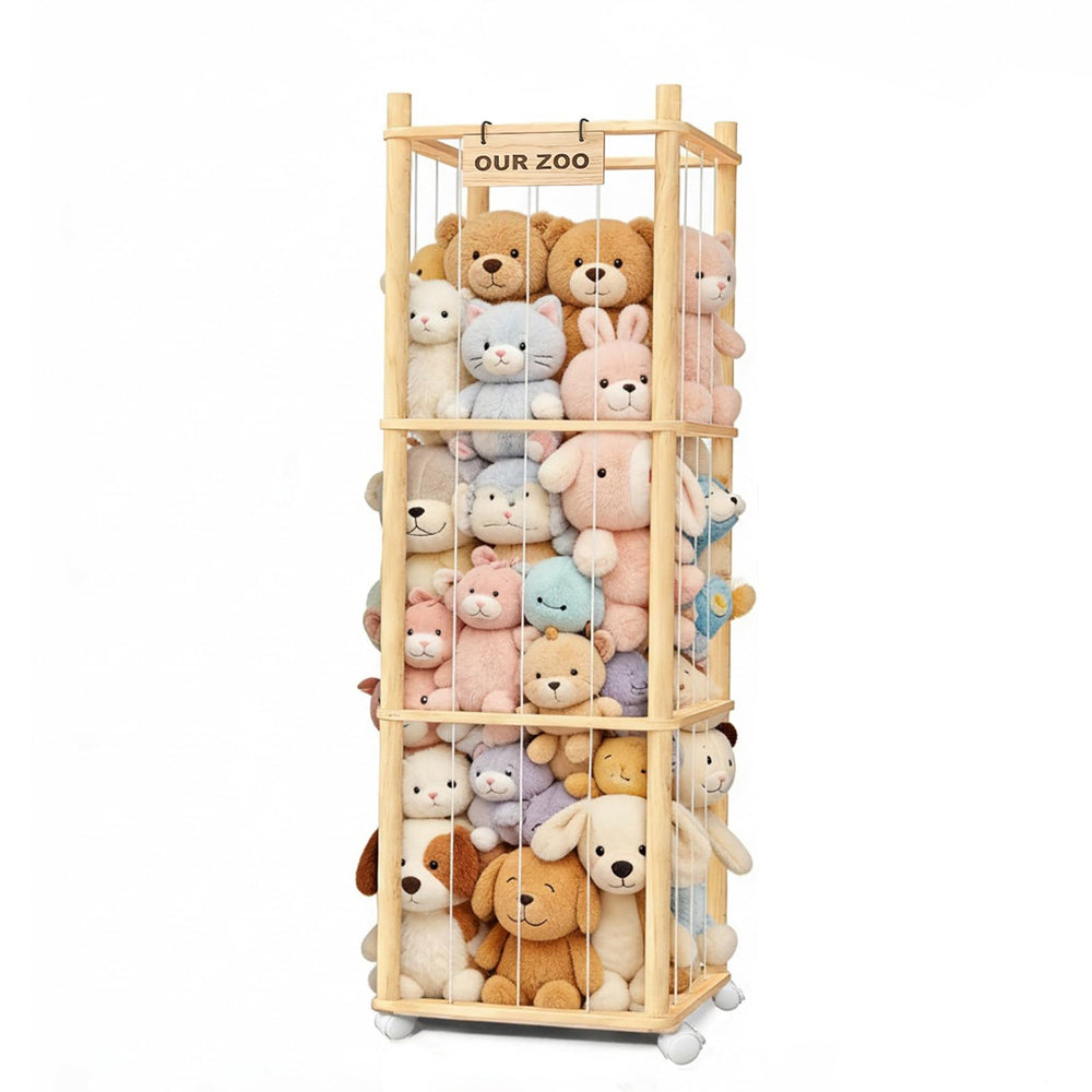 BENCHRY vista frontal del organizador de peluches, solución orden y acceso fácil