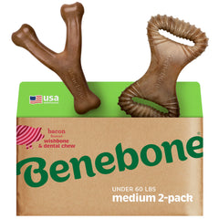 Benebone packaging frontal mostrando el pack doble y beneficio de durabilidad
