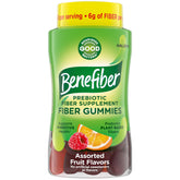 Benefiber frasco delantero con sabores frutas surtidas, presentación clara y atractiva