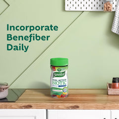 Close-up gummy texture showing soft chew, highlights pleasant mouthfeel with Benefiber