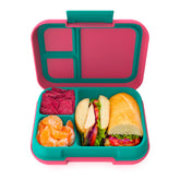 Bentgo Pop front view showing colorful leakproof lunch box and secure clip benefit
