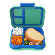 Bentgo front view showing colorful leak-proof lid and secure clip benefit